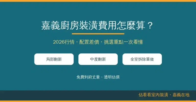 嘉義廚房裝潢費用怎麼算？2026行情、配置差價＋挑選重點一次看懂
